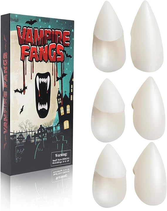 3 Pairs Vampire Teeth Fangs Halloween Decorations Party Kit, Halloween Vampire Fangs Cosplay Accessories Prop for Adult Women and Men, 3 Size Vampire Fangs Fake Teeth with Adhesive 13mm, 15mm, 18mm