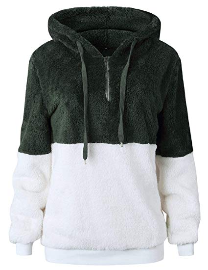 Ray-JrMALL Women Long Sleeve Fleece Pullover Hoodie 1/4 Zip Patchwork Sherpa Sweatshirt Fuzzy Casual Tops Outwear Black