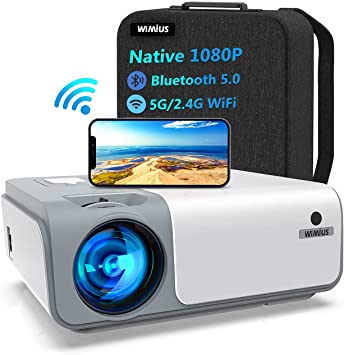 WiMiUS W1 WiFi Bluetooth Projector 8500L Full HD, Native 1080P, Smooth 5G Wireless iPhone Projector for Home and Outdoor Movies, Support Zoom 50% 4D ±50° Keystone for iOS Android Fire TV Stick PC PPT