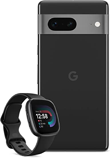 Google Pixel 7 – Unlocked Android 5G Smartphone with wide-angle lens and 24-hour battery – Obsidian   Fitbit Versa 4 Fitness Smartwatch, compatible with Android and iOS