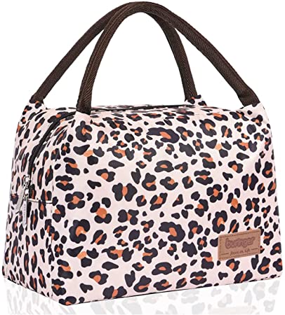 Buringer Reusable Insulated Lunch Bag Cooler Tote Box Meal Prep for Men & Women Work Pinic or Travel (Leopard)