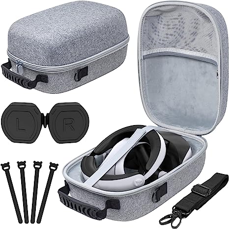 Carry Case for PSVR 2 Gaming Headset, FYOUNG Accessories Bundle & Portable Protective Carrying Case for Playstation VR2 with Lens Cover, Shoulder Strap, Travel and Home Storage Bag for PS VR2 (Grey)