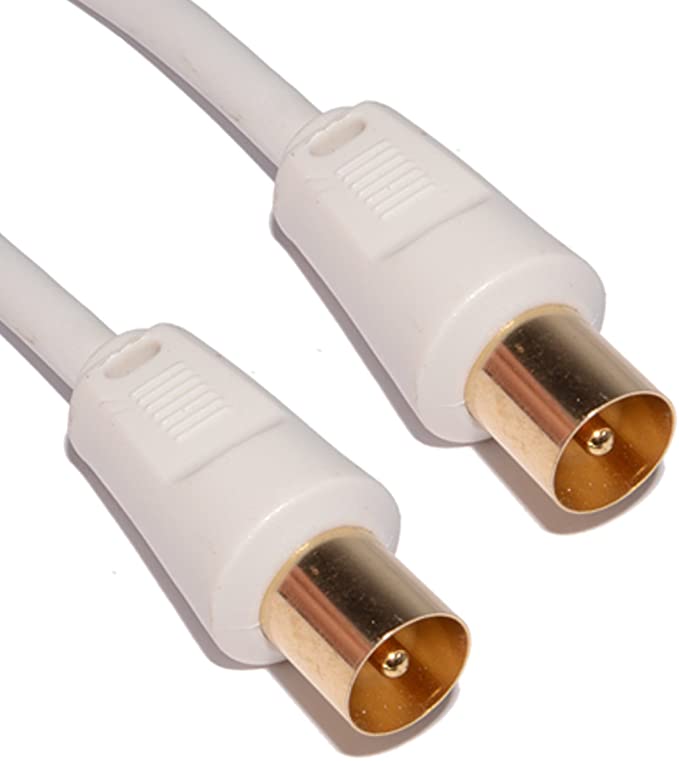 Cable Mountain 10m Gold Plated Male to Male Plugs TV Aerial Coaxial Cable - White