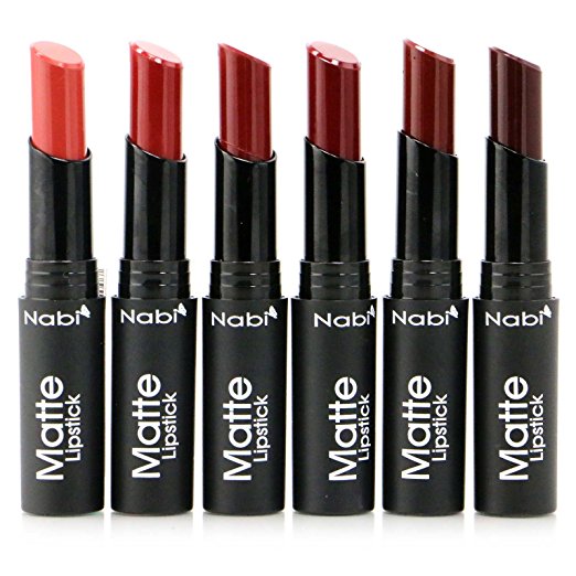 6pc Nabi Cosmetics Professional Matte Lipstick Set of 6 Dark Colors