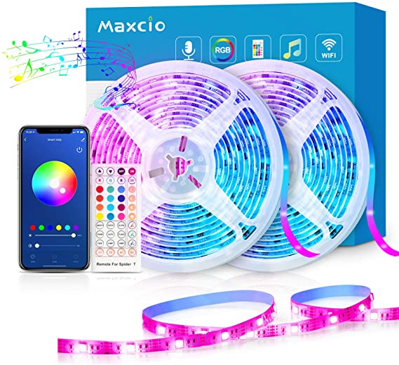 Alexa Smart Led Strip Lights 20M, Maxcio WiFi Music Sync Led Light Strips with Remote Control, Alexa Echo & SmartLife APP Control, Timer & Schedule Colour Changing Light Strip for Bedroom (2x10M)