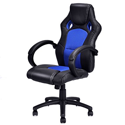 Giantex High Back Race Car Style Bucket Seat Office Desk Chair Gaming Chair (Blue)