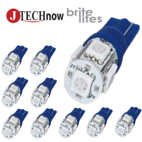 Jtech 10x 194 168 2825 T10 5-SMD Blue LED Car Lights Bulb