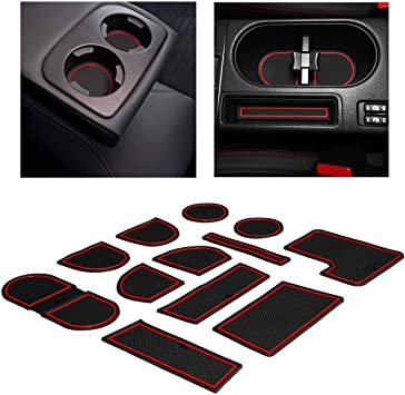 CupHolderHero fits Subaru WRX Accessories 2015-2021 Interior Non-Slip Anti Dust Cup Holder Inserts, Center Console Liner Mats, Door Pocket Liners 12-pc Set (Electric Parking Brake) (Red Trim)