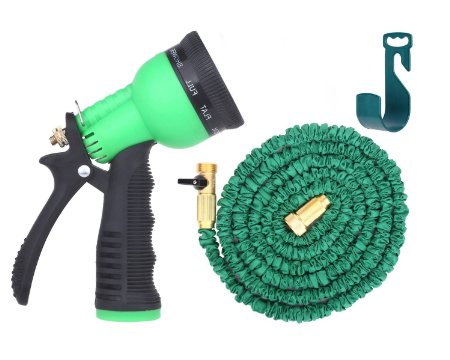 Brass Connectors Expandable Garden Hose By Gardeniar - 50ft Green Kink, Flexible - The Best Expanding Garden Hose for all your Watering Needs, Comes with a Free 8 Setting Spray Nozzle & Hose Hanger