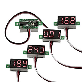 bayite 3 Wire 0.36" DC 0~30V Digital Voltmeter Gauge Tester Red LED Display Panel Mount Car Motorcycle Battery Monitor Volt Voltage Meter Pack of 5