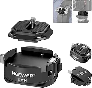 Neewer GM34 Kit de Plaque à dégagement Rapide pour Appareil Photo, Verrouillage Automatique, Plaque de Montage carrée QR avec Base de Serrage de Type Arca, Compatible avec Arca Swiss Peak Design