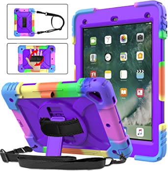 BMOUO iPad 6th Generation Case,iPad 5th Generation Case,iPad 9.7 Case 2018/2017,iPad Air 2 Case,3 Layer Shockproof [360 Swivel Stand][Hand Strap][Pencil Holder] Kids Case for iPad 9.7 inch 2018/2017