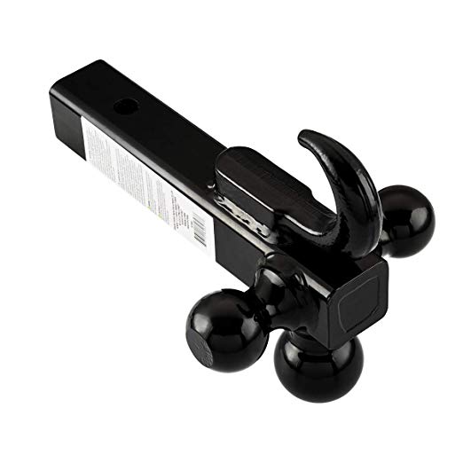 Trailer Hitch Tri Ball Mount (1-7/8",2"&2-5/16") with Hook,Topsky TS1909,Hollow Shank,Black Ball