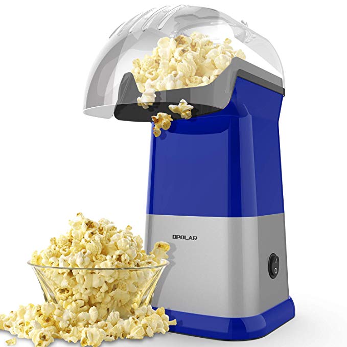 OPOLAR Fast Hot Air Popcorn Popper, No Oil Popcorn Maker Machine with Measuring Cup and Removable Top Cover, Ideal for Watching Movies and Holding Parties in Home, Healthy, 1200W, BPA-Free, Blue