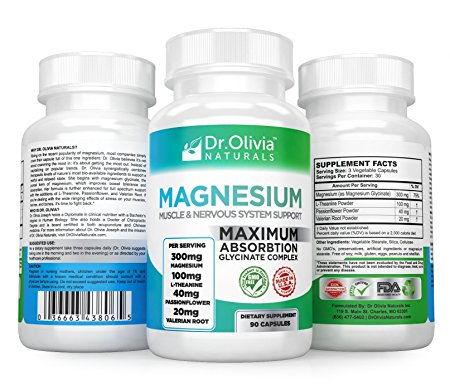 Dr. Olivia Naturals Magnesium Glycinate Chelate with L-Theanine, Passionflower and Valerian Root for Stress and Sleep Support