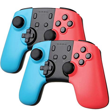 Sunjoyco Wireless Remote Pro Controller Joypad Gamepad for Nintendo Switch Console - Blue   Red (2-Pack)