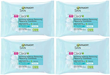 Garnier Clean  Soothing Makeup Removing Cleansing Towelettes, 25 Count (Pack of 4)