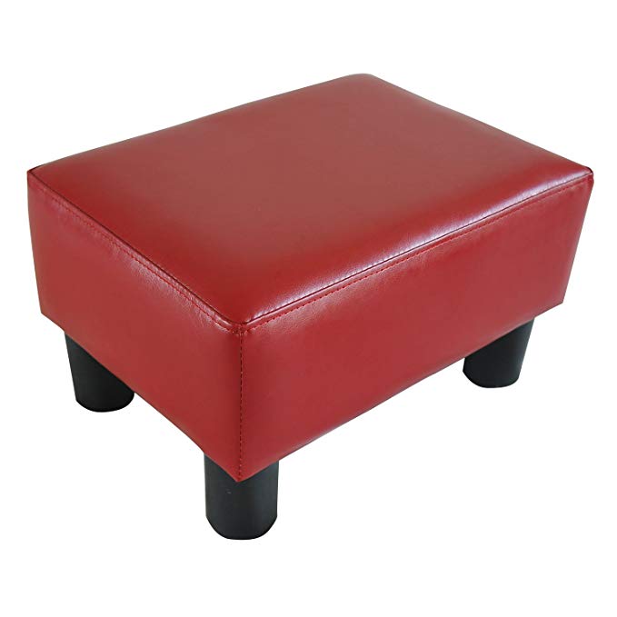 HOMCOM Modern 15" Rectangular Faux Leather Ottoman Footrest - Bright Red