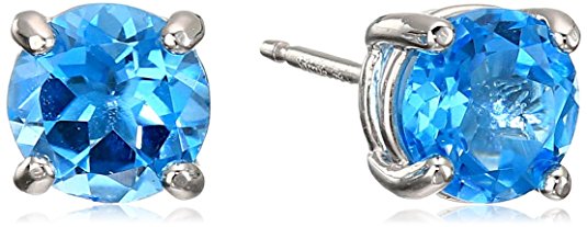 Sterling Silver Genuine and Created Gemstone 6mm Round Birthstone Stud Earrings