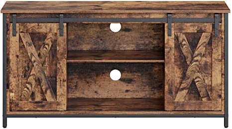 VASAGLE TV Stand with Adjustable Storage Shelves, Entertainment Center for 50 inch TV, TV Console with Sliding Barn Doors, TV Cabinet, Industrial Design, Rustic Brown ULTV45BX