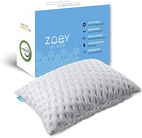 Memory Foam Pillows For Sleeping - Standard Size Pillow for Neck and Shoulder Pain Relief.  - Back, Stomach and Side Sleepers Dream Come True | 100% Fully Adjustable Loft  - Grey