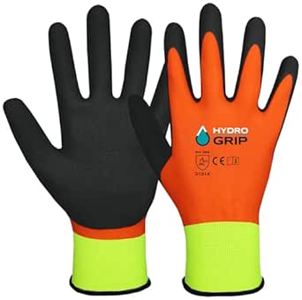 ACE Arbeitshandschuhe, wasserdicht, HydroGrip, 2 Paar, wasserdicht, langlebig, rutschfest, für den professionellen Einsatz, EN 388/21420, orange-gelb, XL