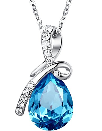 Eternal Love Teardrop Austrian Crystal Pendant Necklace - Ocean Blue Large Crystal