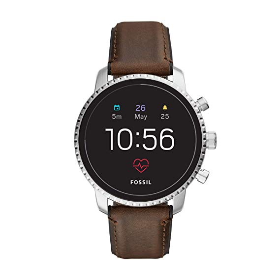 Fossil Men's Gen 4 Explorist HR Stainless Steel and Leather Touchscreen Smartwatch, Color: Silver, Brown (Model: FTW4015)
