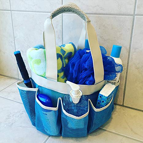 Quick Dry Shower Tote & Mesh Caddy, 7-pocket (Cool Blue)