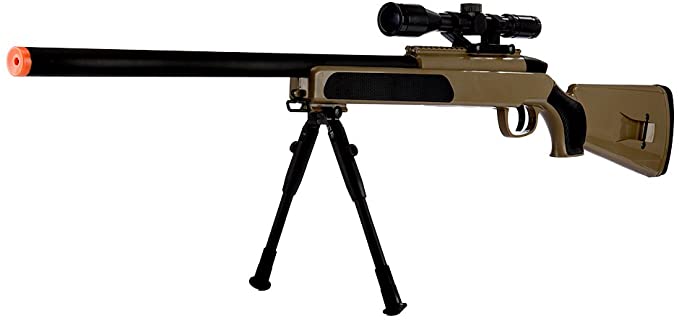 415 FPS Spring Powered Bolt Action Airsoft Sniper Rifle w/BiPod & Scope(Tan)