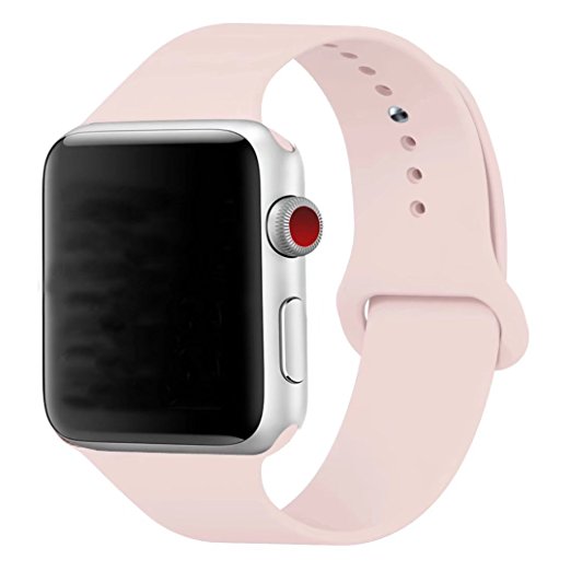 Hailan Band for Apple Watch Series 1 Series 2,New Design (Metal Tuck Clasp Outside) Soft Durable Sport Silicone Replacement Wrist Strap for iWatch,42mm,Pink Sand(Note the Wearing Way in 4th Image)