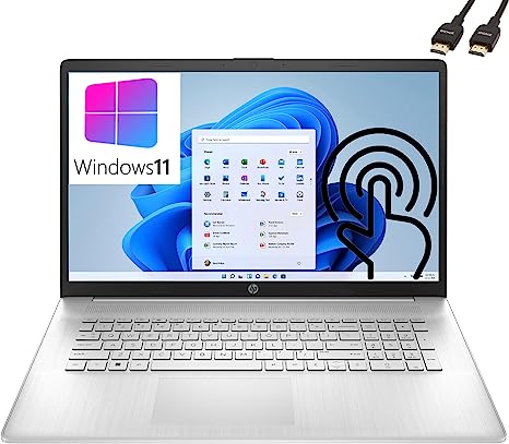 HP 17 17.3" Touchscreen HD  Laptop Computer, Hexa-Core AMD Ryzen 5 7530U up to 4.5GHz (Beat i5-1345U), 64GB DDR4 RAM, 2TB PCIe SSD   2TB SSD, WiFi 6, Bluetooth 5.3, Windows 11 Home, BROAG HDMI Cable