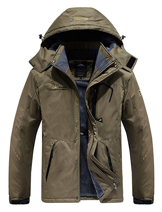 HOW'ON Men's Waterproof Ski Jackets Winter Windproof Hooded Mountain Fleece Outwear
