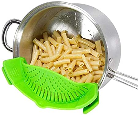 Strainer, Silicone Food Strainers Heat Resistant Clip On Strain Strainer Rice Colander Kitchen Gadgets Drainer Hands-Free For Pasta, Spaghetti, Ground Beef, Universal Fit All Pots Bowls- Green