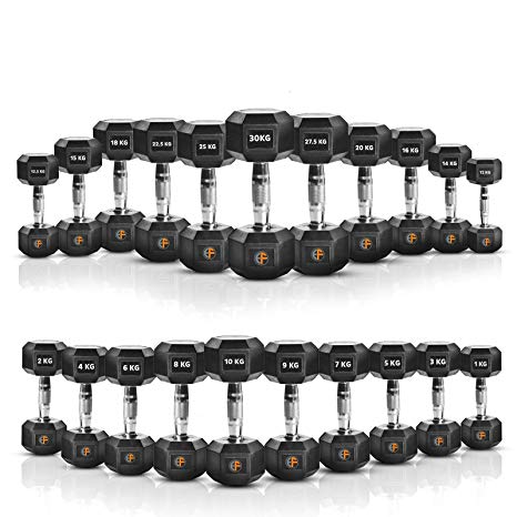 Extreme Fitness Hex Dumbbell Rubber Weight Sets 1KG - 50KG