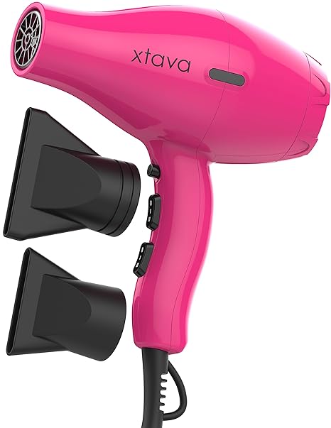 Xtava Professional Ionic Hair Dryer - Peony Pink Salon Blow Dryer - Turbo Travel Hair Dryer with Attachment Nozzle - Compact Lightweight 1875 Watt Powerful Iron Blowdryer Best for Frizz Free Results