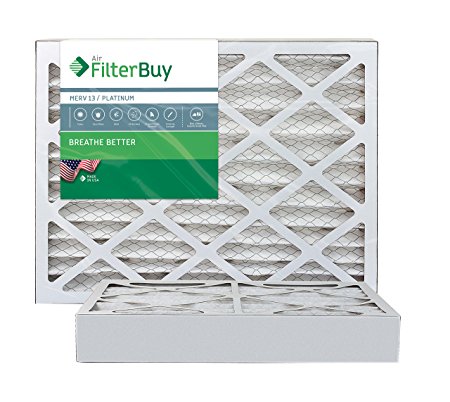 AFB Platinum MERV 13 16x25x4 Pleated AC Furnace Air Filter. Pack of 2 Filters. 100% produced in the USA.