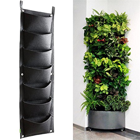 Planting Bags Vertical Planter Wall mounted Wall Hanging Gardening Planter 7 Pockets Grow Bags Plant Pouch Hanging Flower Bags for Yards, Apartments, Balconies, Patios, Schoolyards and Community and Rooftop Gardens Black