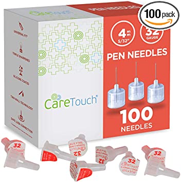 Care Touch CTPN32532 Insulin Pen Needles 32 Gauge, 5/32 inches, 4mm, Shape, (Pack of 100)