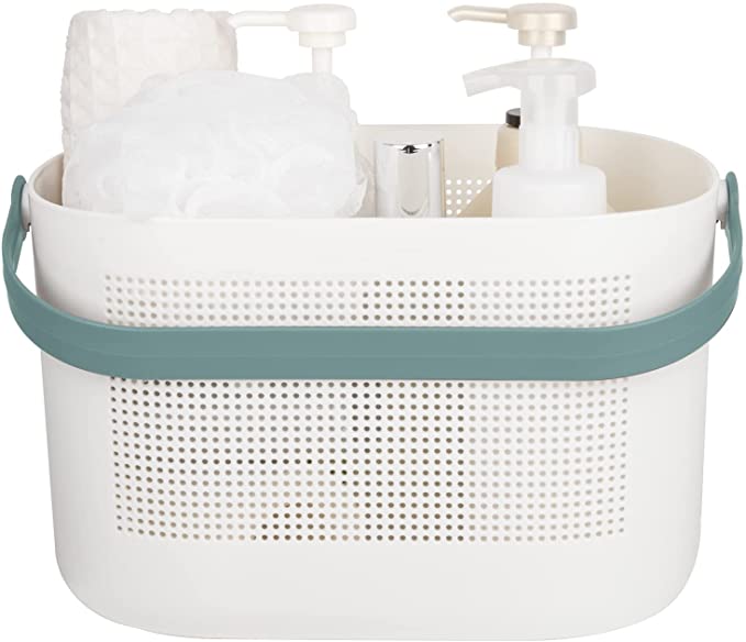 UUJOLY Plastic Storage Baskets with Handles, Shower Caddy Shelf Organizers Basket for Bathroom, Kitchen, Dorm Room, Green