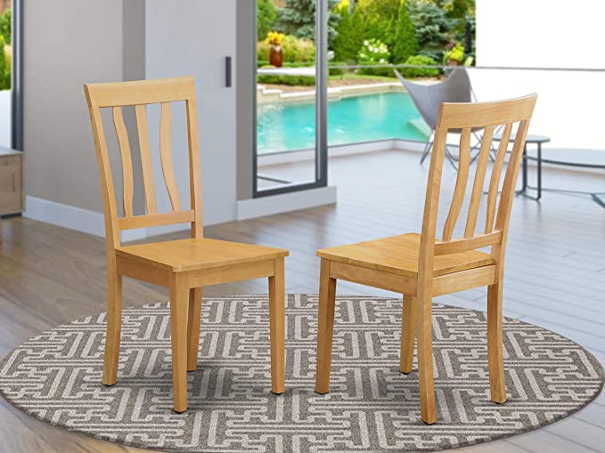 East West Furniture ANC-OAK-W Antique Dining Chair - Wooden Seat and Oak Hardwood Frame Dining Chair Set of 2
