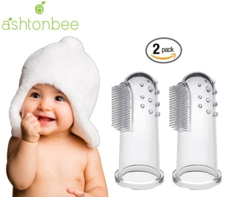 Oral Massager For Baby by Ashtonbee 2 Pack - Premium High Quality Soft Silicone Finger Toothbrush Gentle Infant Care Kit Perfect During Teething Keep Your Child Hygienic Today