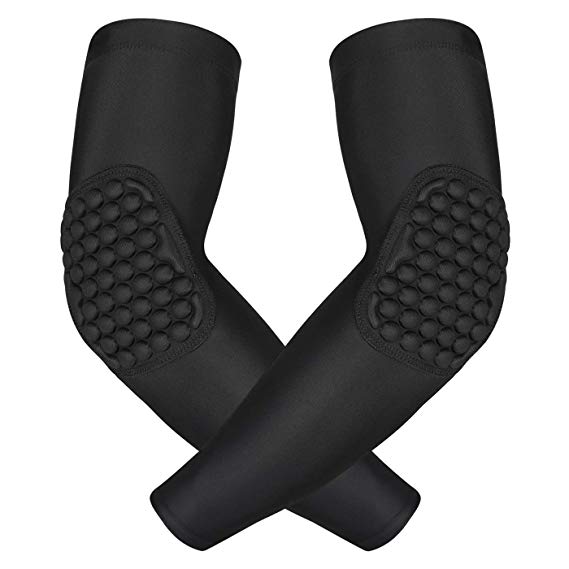 HDE Padded Compression Arm Sleeves Elbow Protector for Kids Basketball Shooting Sleeve - Youth Sports Football Baseball Softball (Pair)