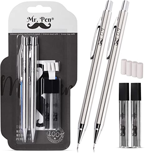 Mr. Pen- Mechanical Pencils 0.9, Pack of 2, Metal Mechanical Pencil with Lead and Eraser, Drafting Pencil, Drawing Pencil, Mechanical Pencil, 0.9 Mechanical Pencils, Artist Mechanical Pencils, 0.9mm