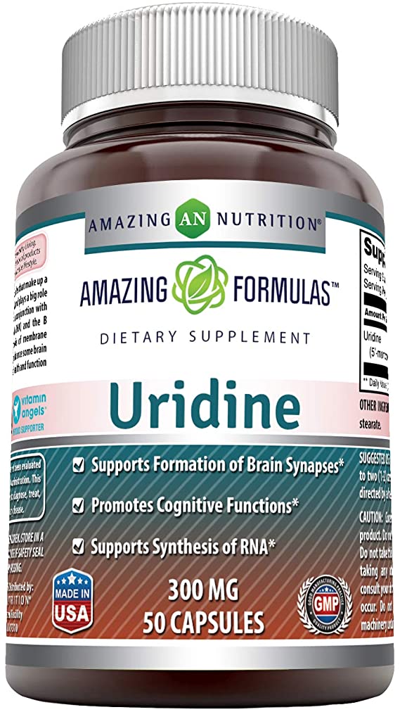 Amazing Formulas Uridine Dietary Supplement 300 Milligrams 50 Capsules (Non-GMO, Gluten Free) - Supports Cognitive Functions - Encourages Synthesis of RNA (1)