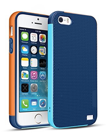 iPhone SE/5s case, TILL(TM) [Ultra Hybrid] iPhone SE/5S Case Hybrid Best Impact TPU Shockproof Rugged Matte Shell Exact-Fit Dual Protection Silm Back Strips Anti-slip Cover Case [Blue/Orange]