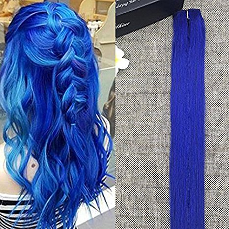 Full Hair 20 inch Blue Hair 100% Human Hair Clip in Extensions for Highlight 1.6"widex5pcs