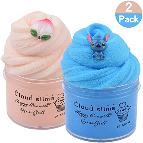 Keemanman 2 Pack Cloud Slime Kit with Blue Stitch and Peach Charms, Scented DIY Slime Supplies for Girls and Boys, Stress Relief Toy for Kids Education, Party Favor, Gift and Birthday
