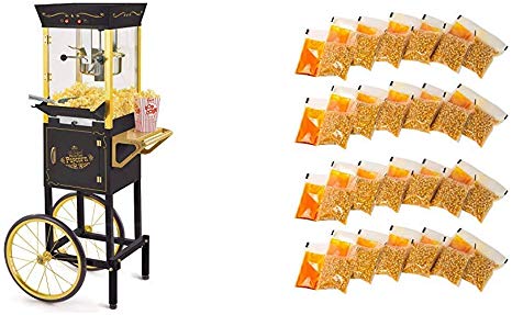 Nostalgia CCP510BK Vintage Popcorn 8-Ounce Cart with 24 4-Ounce Premium Popcorn, Oil & Seasonings  Packs