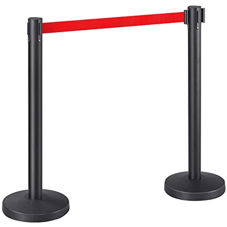 Yaheetech Red Retractable Belt Crowd Control Stanchion/Queue Line Barrier/Post/Ropes/Pole Black Set of 2